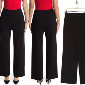 St. John Milano Wide Leg Wool Blend Pull-On Black Pants